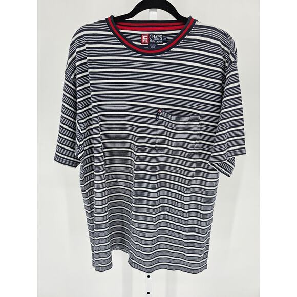 Chaps Other - Vtg Y2K Chaps Mens Sz XXL Short Sleeve Thick Knit T Shirt Striped 100% Cotton